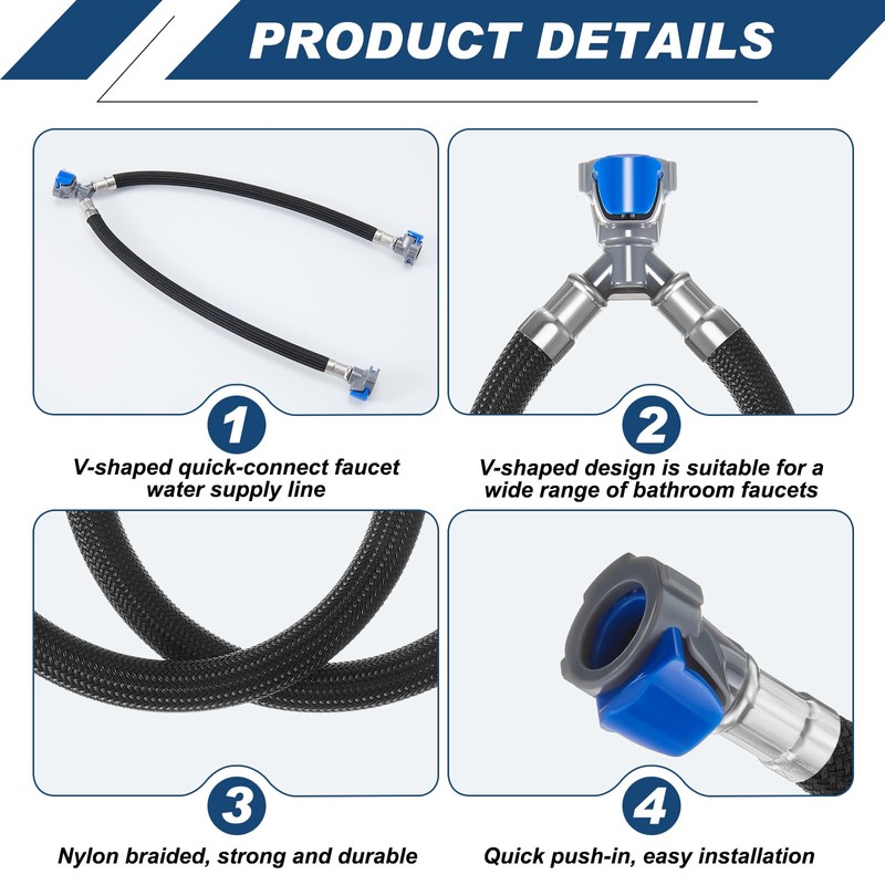 2 Pcs 12 Inch Quick Connect Water Hose Faucet Supply