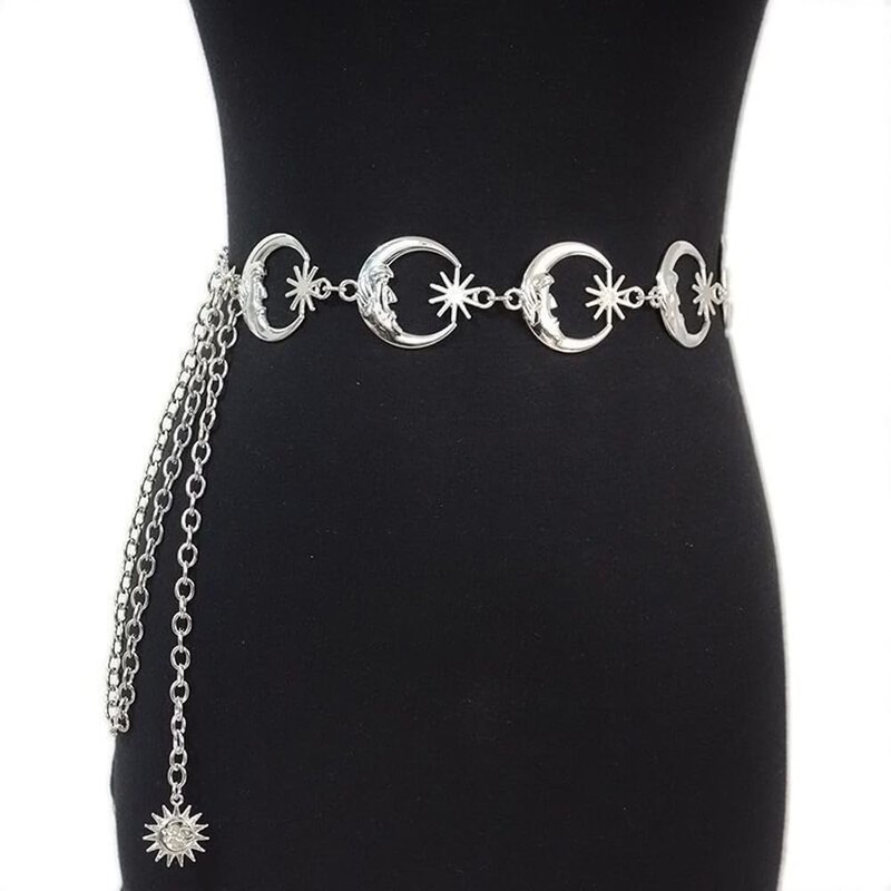 Weenkeey Moon Waist Chain Fashion Metal Chain Belt Adjustable Body