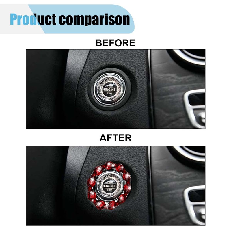 Bling Car Engine Start Stop Button Decoration Ring, Crystal Push
