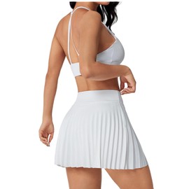 LALA BIRDS Women Pleated Tennis Skirt with Side Pocket,Women's High Waisted Athletic Golf Skorts Running Workout Casual(US, Alpha, Medium, Regular, Regular, White)