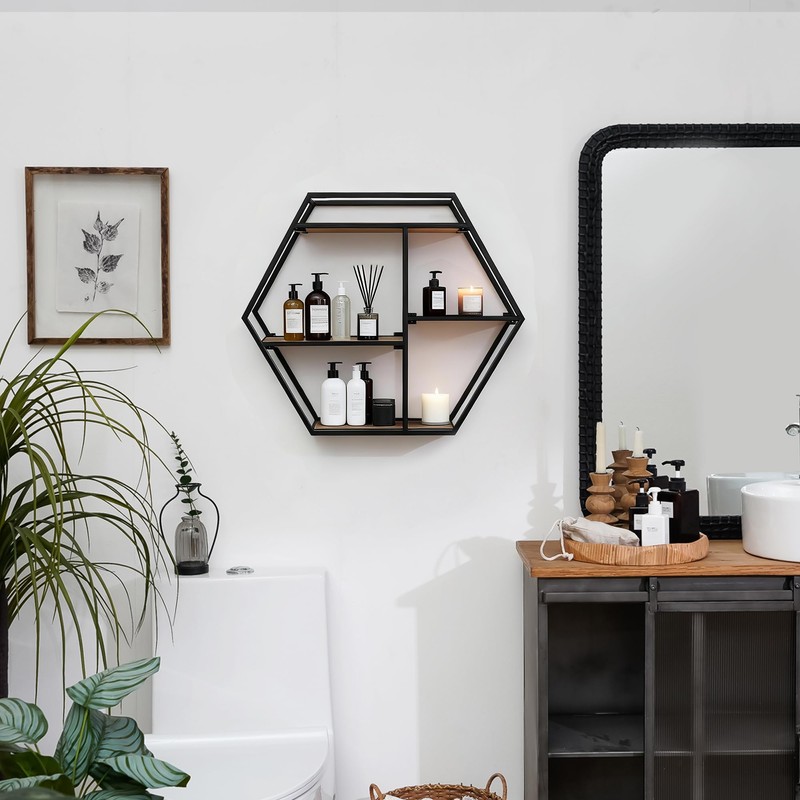 Synovana Industrial Style Round Wall Shelves - 3 Tier Metal
