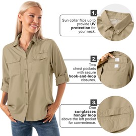 Women's Quick Dry Sun UV Protection Convertible Long Sleeve Shirts for Hiking Camping Fishing Sailing (5026 Khaki XL)