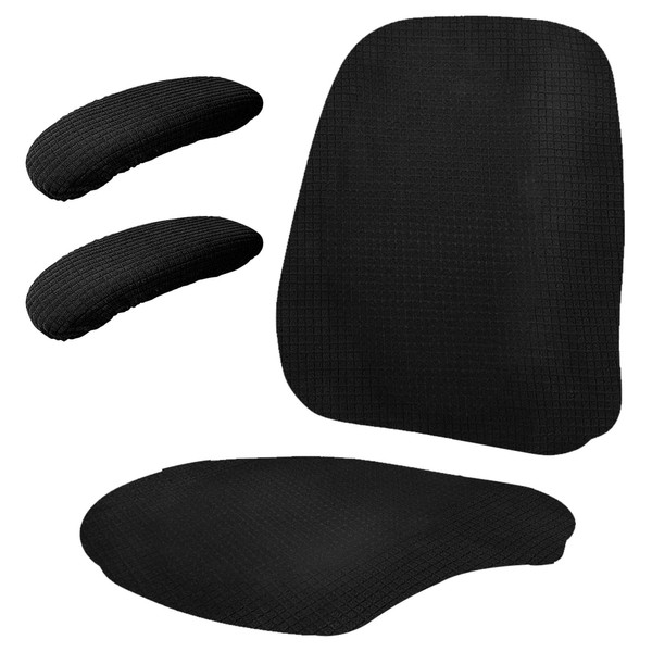 4 Pieces Computer Office Chair Covers Set, SUNJOYCO Water Resistant Stretchable Rotating Boss Chair Slipcovers with Armrest Covers/Chair Back Covers/Chair seat Cover, Black Stretch Desk Chair Cover