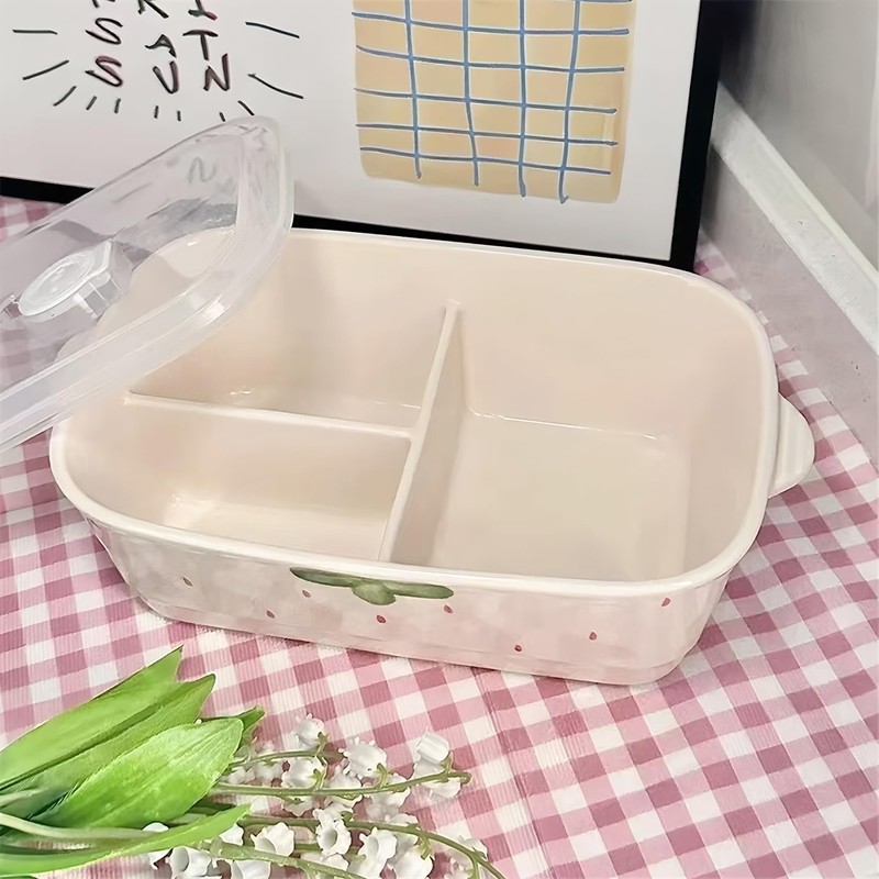 Ceramic Lunch Box, Divided and Covered Lunch Box with Good