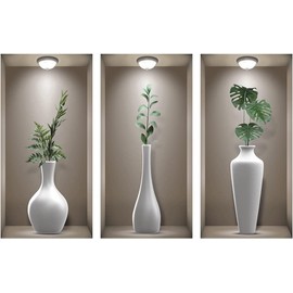 CHDITB 3D Wall Stickers Living Room,3D Wall Art Stickers, Realistic 3D Window View Scenery Wall Sticker, Vase Wall Decal, Plant Wall Stickers for Bedrooms Bathroom Kitchen Wall Decor(Set of 3,8”X16”)