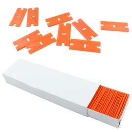 PHITUODA 100pcs Plastic Razor Blades, Double Edged Plastic Blades, Safety Glass Scraper Blades for Cleaning Glass Removing Adhesive Residue(Orange)
