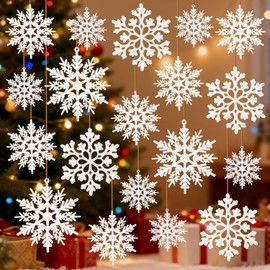 50Pcs Adornos Navideos de Copos de Nieve - Glitter Copo de Nieve Plstico, Varios Tamaos, Decoracin Navidad para Ventana, Arbol de Navidad, Interior y 