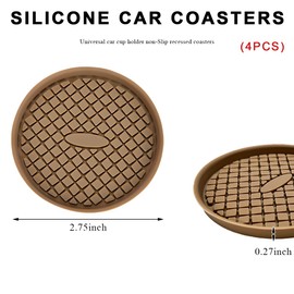 MUQIDA 4 PCS Car Cup Holder Coasters, 2.75 Inch Silicone Auto Recessed Coaster Waterproof Drink Mat, Universal Non-Slip Cup Holders Embedded Mat Fits Most Vehicles, Car Accessories (Coffee)