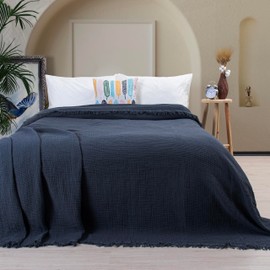 Ultra Soft Muslin Blanket for Adults, Muslin Fabric Bedspread, Muslin Throw Blanket for Bed, 100% Turkish Organic Cotton Muslin Bedsheet, Turkish Blanket, Luxury, Puskul Textile (Dark Gray)