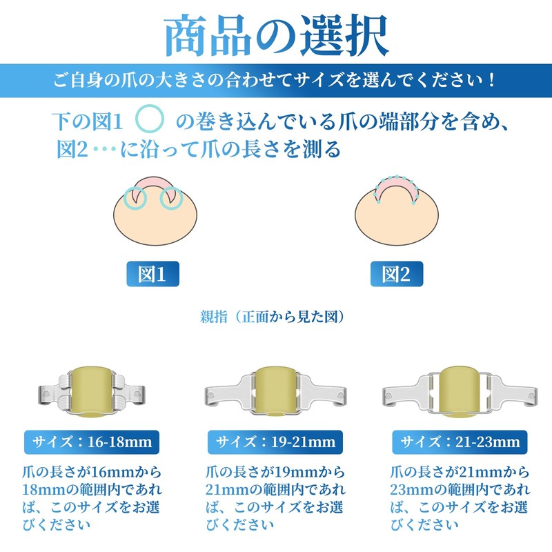 巻き爪器具 2個入り 巻き爪 まきづめ 陥入爪 まきずめ 巻爪 器具 オリジナル説明書付属 (16-18mm)