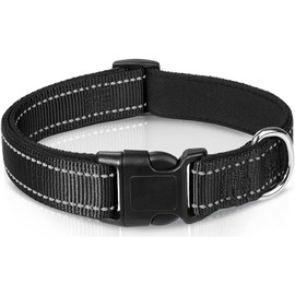 Dog Collar, Reflective Nylon Dog Collar with Safety Buckle, Adjustable Classic Dog Collar, Pet Collars with Quick Release Buckle for Dogs - M (Black)