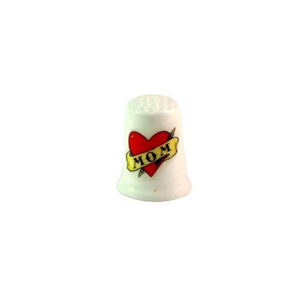 Collectible Thimble Mother's Day Mom Tattoo Heart and Banner
