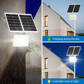 TINSUM 500W Solar Led Flood Lights Outdoor, 30000 Lumens Solar Security Street Lights Dusk to Dawn 1920LED with Remote White Led for Parking Lot,Stadium,Yard,Swimming Pool, Pathway,Flag Pole
