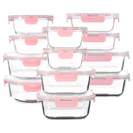 C CREST 12 Pack Premium Glass Locking Lids Storage Containers Set, Mix of Shapes and Sizes for Meal Prep and Versatile Use