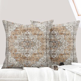 ECZOIL Set of 2 Boho Cushion Covers, 45 x 45 cm, Decorative Cushion Covers, Boho Style, Vintage Decorative Cushion for Living Room, Bedroom, Sofa, Home Decor with Hidden Zip, Orange White