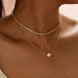 Wendalern Boho Layered Rhinestone Chain Vintage Pearl Choker Chains Gold Crystal Pearl Pendant Chain Freshwater Cultured Pearl Chain Jewellery for Women and Girls, Pearl, Pearl, rhinestone