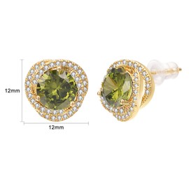 Vogem Green Cubic Zircon Stud Earrings for Women Gold Plated Round Olive Circle Earring Hypoallergenic Jewelry