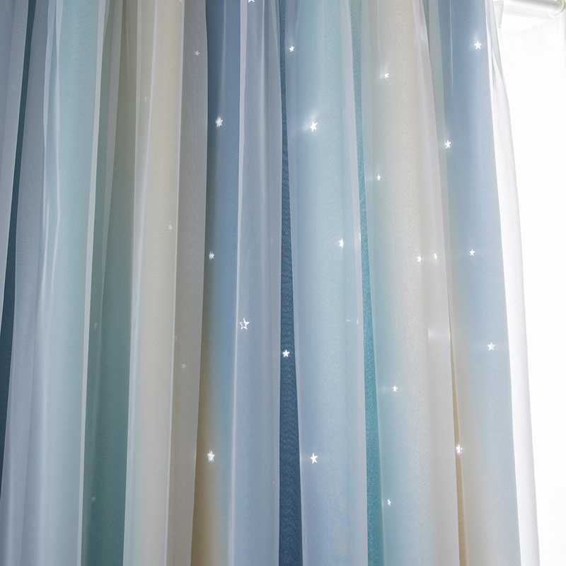1pc Curtain Simple Gradient Hollow-out Star Pattern Double Layer Blackout