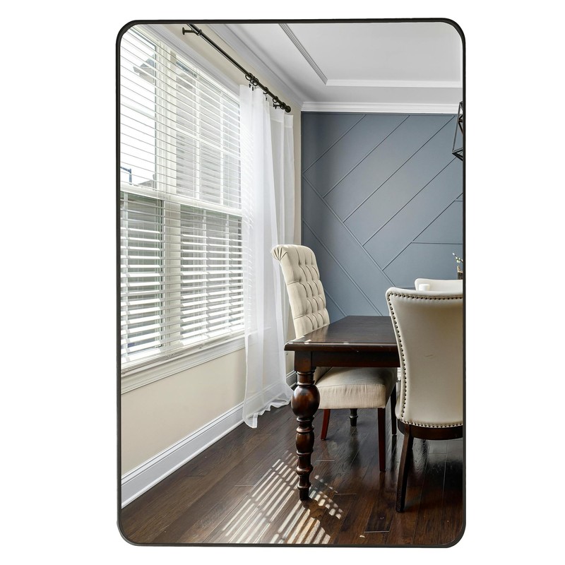 DUQIMO 24x36 Inch Black Framed Mirror for Bathroom, Rounded Rectangle