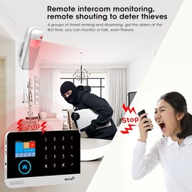 Kit de de alarma de seguridad WiFi, 2.4in WIFI+GSM Alarm Systerm Detector antirrobo inalámbrico Host de vigilancia inteligente Detector de infrarrojos Sensor de puerta(US)