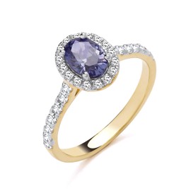 Old English Jewellers 9ct Yellow Gold on Silver Tanzanite CZ Oval Cluster Ring size K L M N O P Q R S - DECEMBER BIRTHSTONE (K)