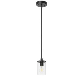 US Instock Modern Single Pendant Light Clear Glass Iron Matte Black Hanging Lighting Fixtures for Dining Table Kitchen IslandShade color: Black, Design Style: Modern, Lamp Power(W): 60, Product Size: 4.87"L x 4.87"W x 58.13"H