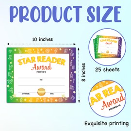 Reading Achievement Certificate, 25pcs Star Reader Certificate, Kindergarten, Primary School Reading Award for Boys Girls Kids, Certificates of Achievement Gifts Supplies -A20