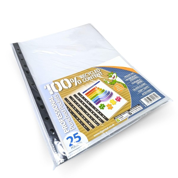 A4 Pack 25 Professional Punched Pockets Filing Paper Pockets 140