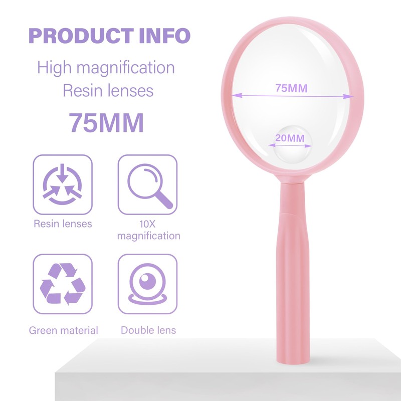 Lakei Magnifying Glass,10X 30X Handheld Reading Magnifying Glass， 75mm Shatter