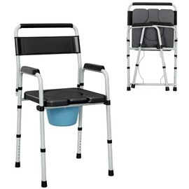 HOMCOM Commode Chair for Elderly w/Arms and Back, Removable Bucket, Black