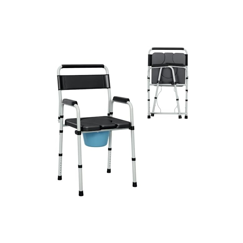 HOMCOM Commode Chair for Elderly w/Arms and Back, Removable Bucket,