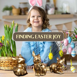 DurableDelights 3Pcs Gold Easter Bunny Figurines - Mini Resin Rabbit Decor for Table, Vintage Easter Decorations Indoor, Hand Painted Bunny Figures, and Spring Home Decorations