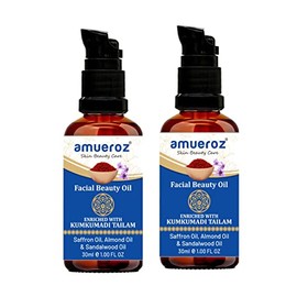 Amueroz Kumkumadi Tailam for Glowing Skin -PACK OF TWO. Kumkumadi Oil for Face - Brightening, Ageing, Whitening, Wrinkles, Fine Lines, Pigmentation - Women & Men - 30ml