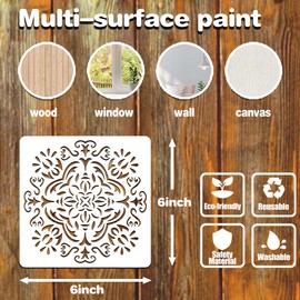 Mandala Stencils for Painting on Wood Wall Floor Furniture Tile Fabric, Rock Painting Stencils for Crafts Reusable, Rangoli Drawing Templates (6 Inch)