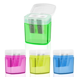 Pack of 4 Pencil Sharpeners with Container, Double Pencil Sharpener with Container Lid, Double Hole Plastic Pencil Sharpener for School, Office, Office, Students, Travel