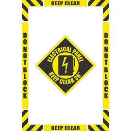 NMC Electrical Panel Keep Clear 36" Walk-On Floor Marking Kit, Configurable (Includes 12 X 12 Center Floor Sign and Marking Strips with Corner Angles), Smooth Non-Slip Surface, WFKSM05