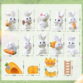 Bluelves Pack of 15 Miniature Rabbit Ornaments, Rabbit Sculpture Easter Decoration, Mini Easter Bunny Decoration, Resin Miniature Bunny Figure for Easter, Micro Landscape Decoration, Children's