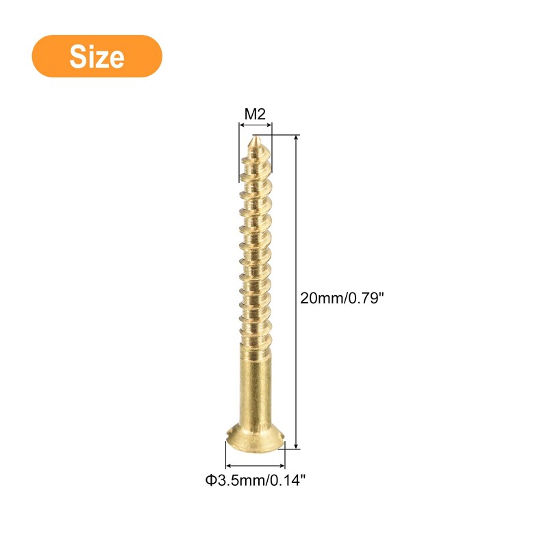 sourcing map Pack of 100 Brass Wood Screws M2 x