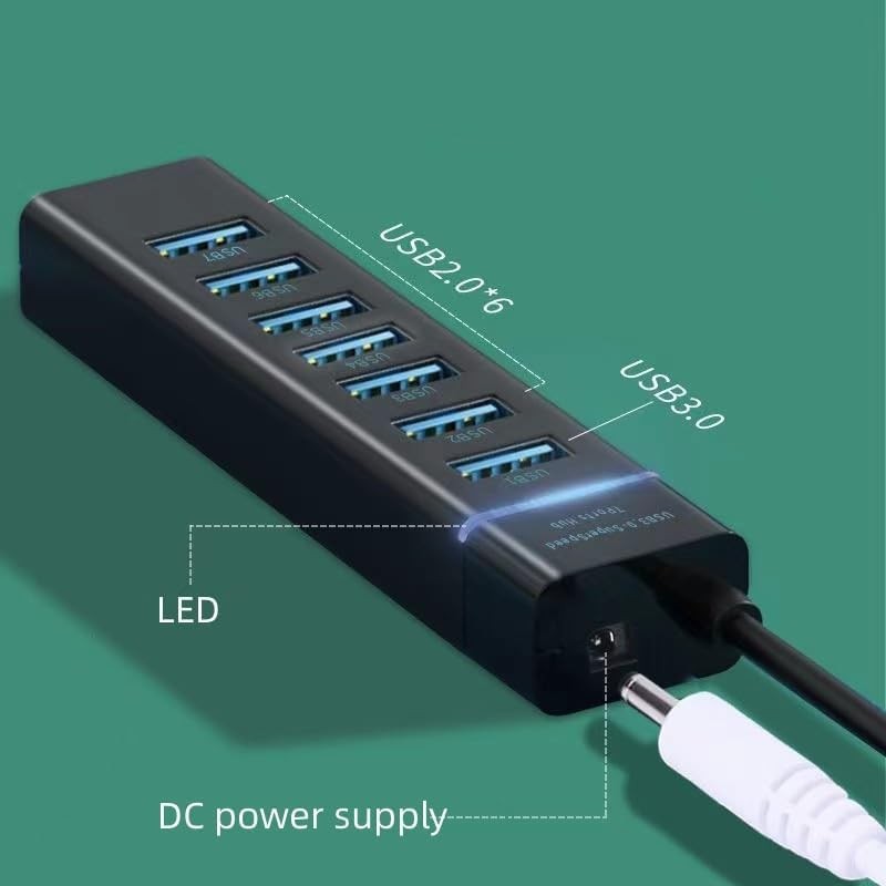 USB 3.0 Hub, 7-Port USB Data Hub Splitter for Laptop,