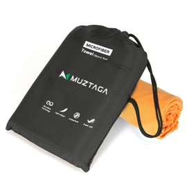 Muztaga Microfiber Beach Towel-Perfect for Travel, Sports, Camping, Swimming, Yoga, Gym- Lightweight,Quick Dry, Sand Free, Compact, Absorbent (Orange, Small)
