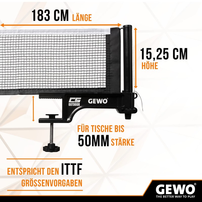 GEWO CS Outdoor Table Tennis Net - Weatherproof Table Tennis