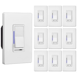 BESTTEN 10 Pack Digital Dimmer Light Switch with LED Indicator, Single Pole or 3-Way, for Dimmable LED Lights, CFL, Incandescent, Halogen Bulbs, Screwless Wallplate Included, UL Listed, White
