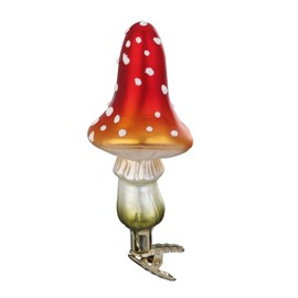 Inge-Glas Mushroom Fly Agaric 10083S022 IGM German Glass Christmas Ornament in Gift Box