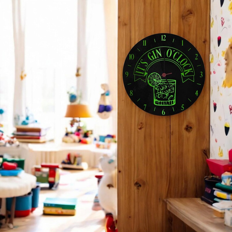 speecheese It's Gin O'Clock Aluminium Wall Clock with Green Lettering