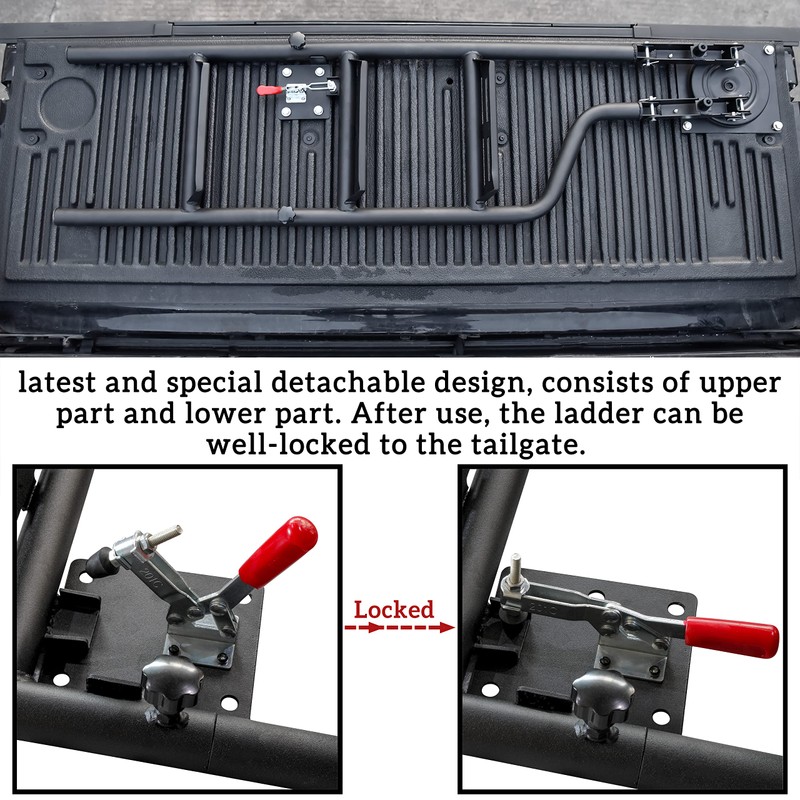 POKIAUTO Universal Foldable and 360° Rotatable Tailgate Ladder for Pickup