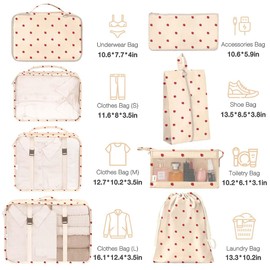 8 Set Packing Cubes for Suitcases,Suitcase Organizer with Shoe,Cosmetics,Clothing, and Accessories Bags for Travel Luggage Organizer Women Men(Beige Small Strawberry)