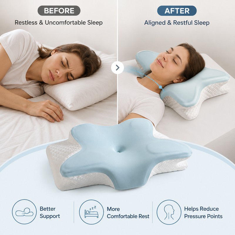 Cooling Memory Foam Pillow for Sleep – Butterfly Neck Support