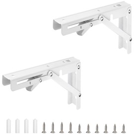 2 Pieces Heavy Duty Metal Folding Shelf Brackets – Triangular Right Angle Fixed Support for Home, Kitchen, Office, and Walls (White, 8 Inch)