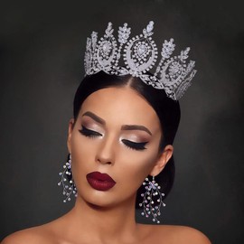 Aoligrace Luxury Bride Big Wedding Queen Crowns Handcrafted Cubic Zirconia Large Tiaras Arabic Dubai Prom Party CZ Headdress