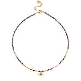 MINACHI Vintage Style Shell Beads Necklace with Stainless Steel Evil Eye Pendant, Dainty Elegant Jewelry Gift for Women